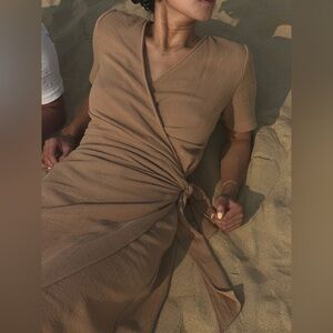 NWT Na Nin Minka Waffled Cotton Wrap Dress in Toffee